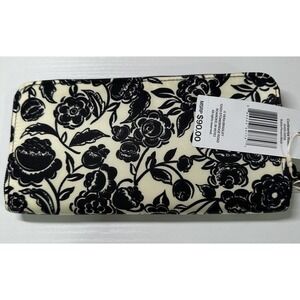 NWT Vera Bradley Continental Nylon Wallet - Bubbly Flowers Black Pattern